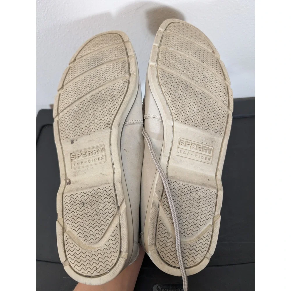 Sperry Top-Sider Mens 11.5 Boat Shoes Beige Cream Leather Deck Shoes Moc Toe